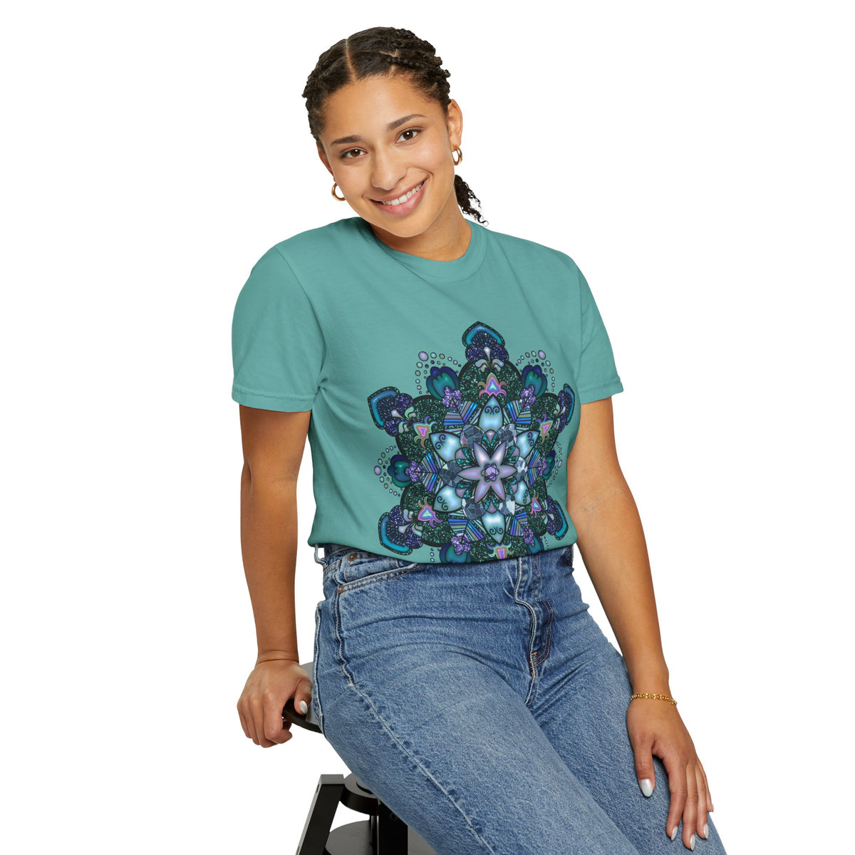 Mandala T-Shirt – Blue Purple Boho Geometric Floral Design