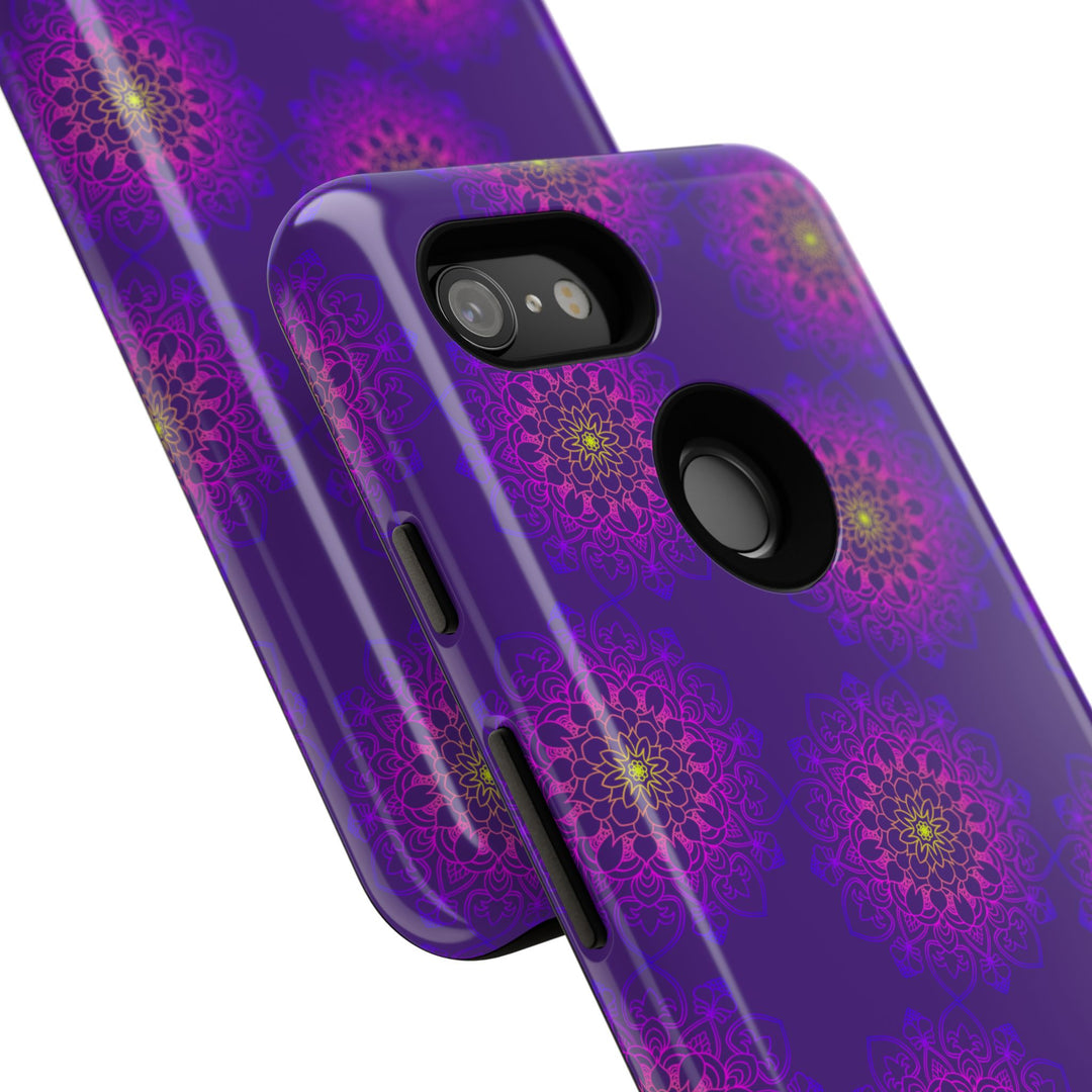 Intricate Purple Floral iPhone Case with Bold Mandala Design