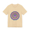 Colorful and intricate mandala design tee promoting peace and harmony