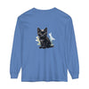 Black Kitten Watercolor Long Sleeve T-Shirt featuring an adorable kitten in watercolor style on a black shirt