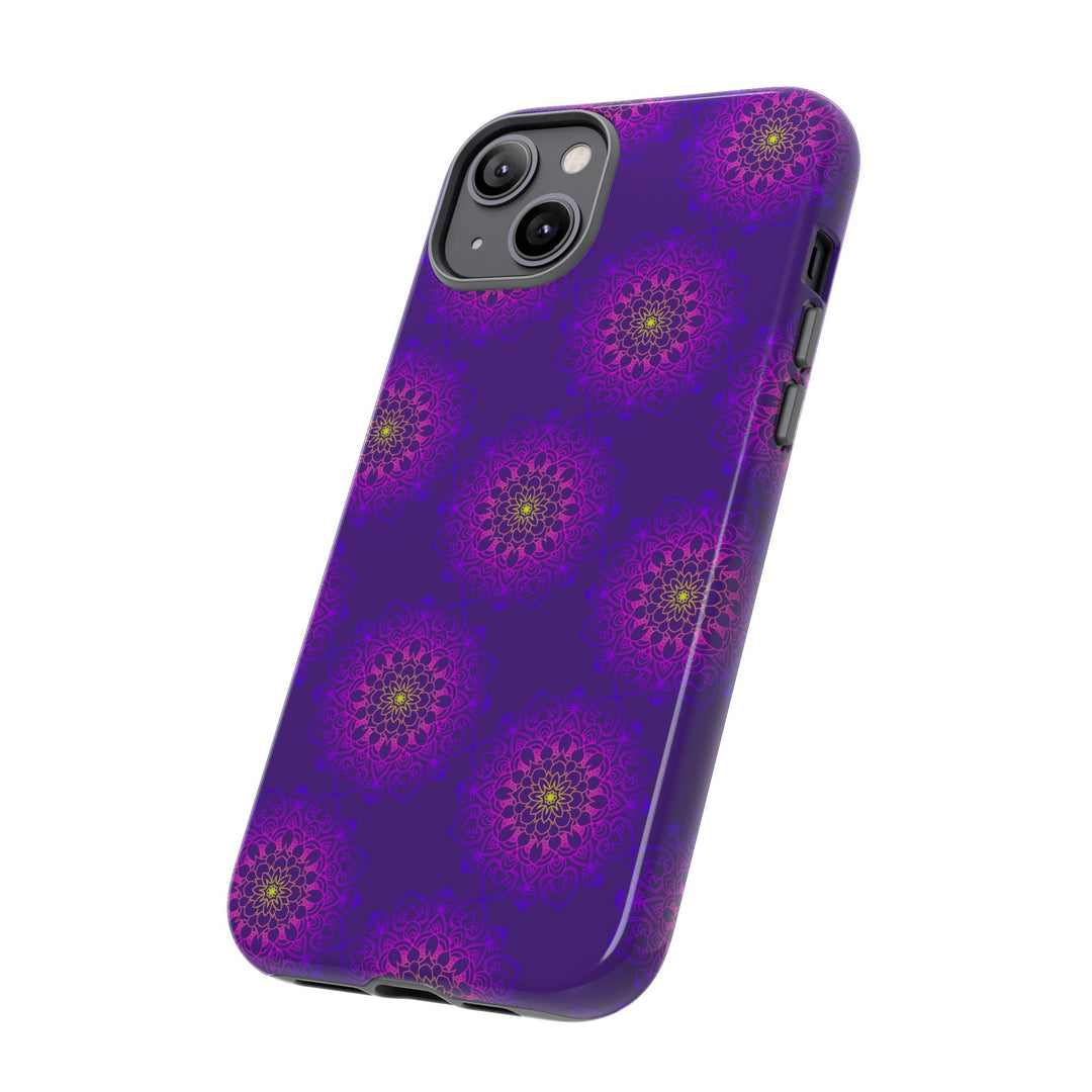 Intricate Purple Floral iPhone Case with Bold Mandala Design