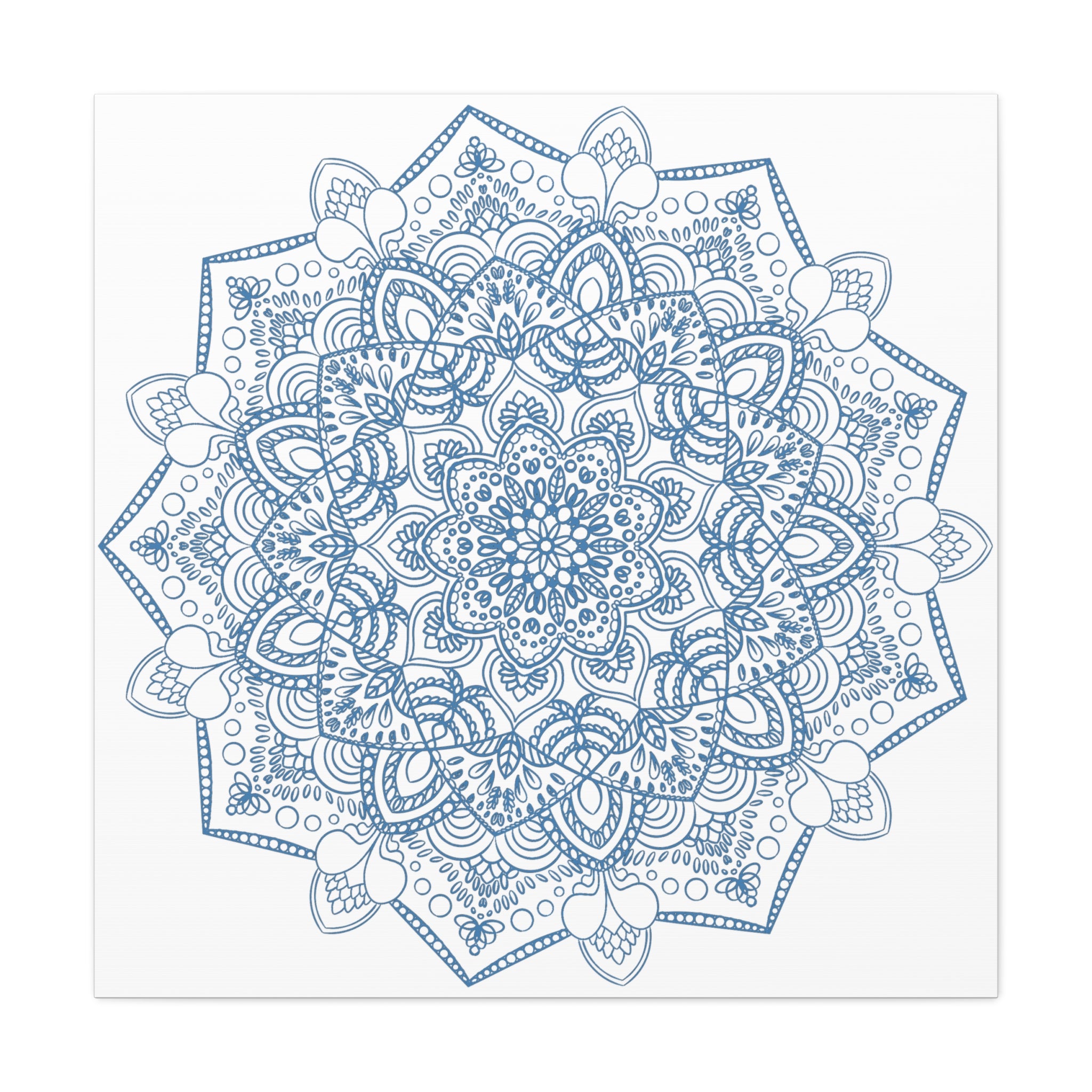 Handcrafted steel blue mandala design wall art on stretched matte canvas