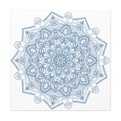 Handcrafted steel blue mandala design wall art on stretched matte canvas