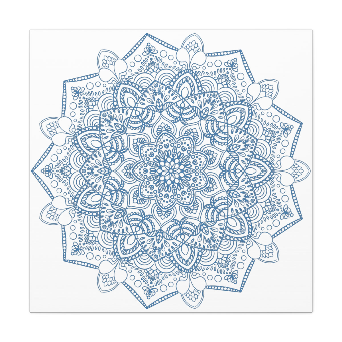Handcrafted steel blue mandala design wall art on stretched matte canvas