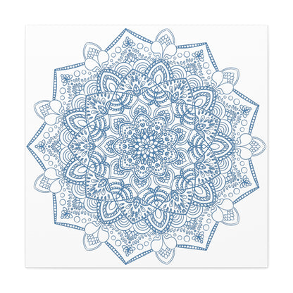 Handcrafted steel blue mandala design wall art on stretched matte canvas