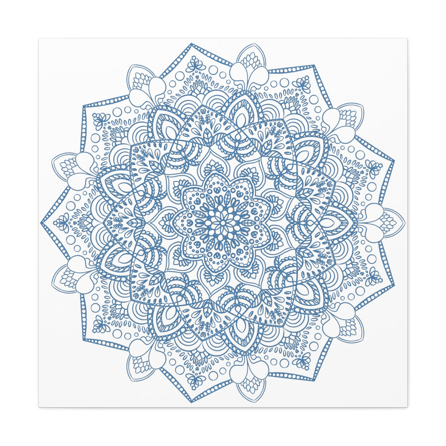Handcrafted steel blue mandala design wall art on stretched matte canvas