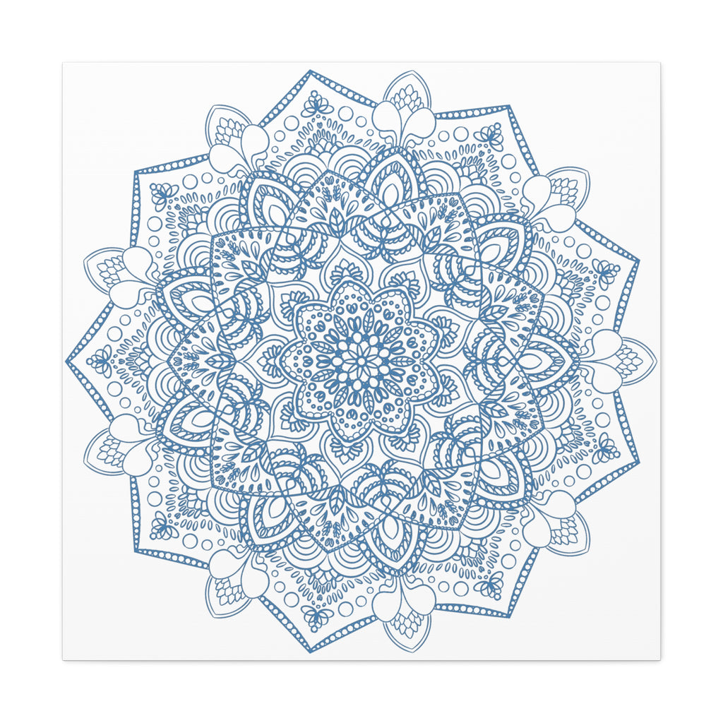 Handcrafted steel blue mandala design wall art on stretched matte canvas