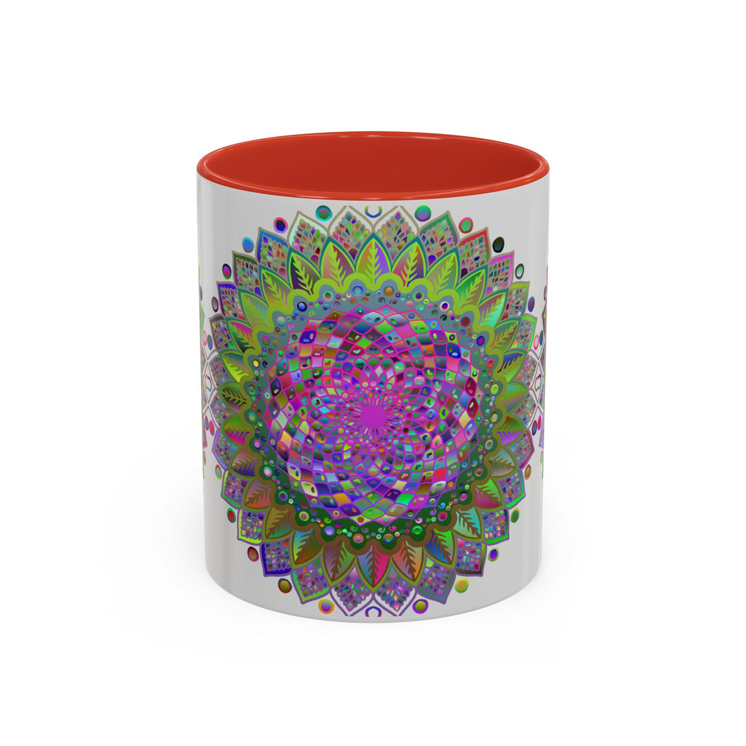 Psychedelic Mandala Mug - Vibrant Art on Grey, Handcrafted Ceramic Coffee Cup with Intricate and Colorful Kaleidoscope Design