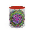 Psychedelic Mandala Mug - Vibrant Art on Grey, Handcrafted Ceramic Coffee Cup with Intricate and Colorful Kaleidoscope Design