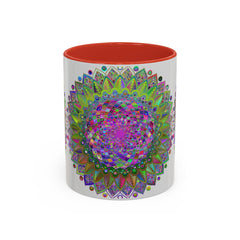 Psychedelic Mandala Mug - Vibrant Art on Grey, Handcrafted Ceramic Coffee Cup with Intricate and Colorful Kaleidoscope Design