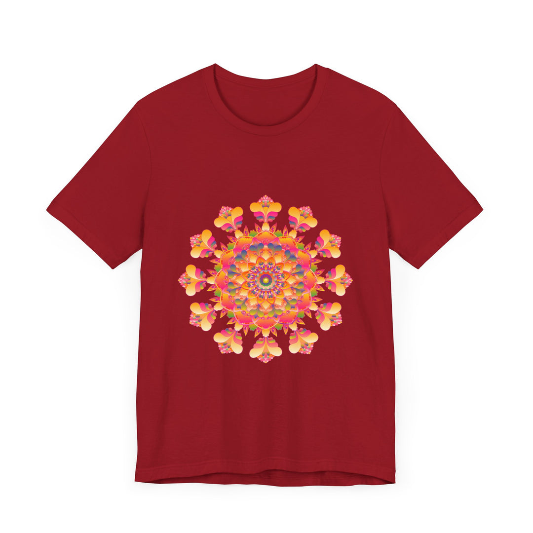 A colorful, eye-catching Vibrant Mandala Tee in pink, yellow, orange, and green