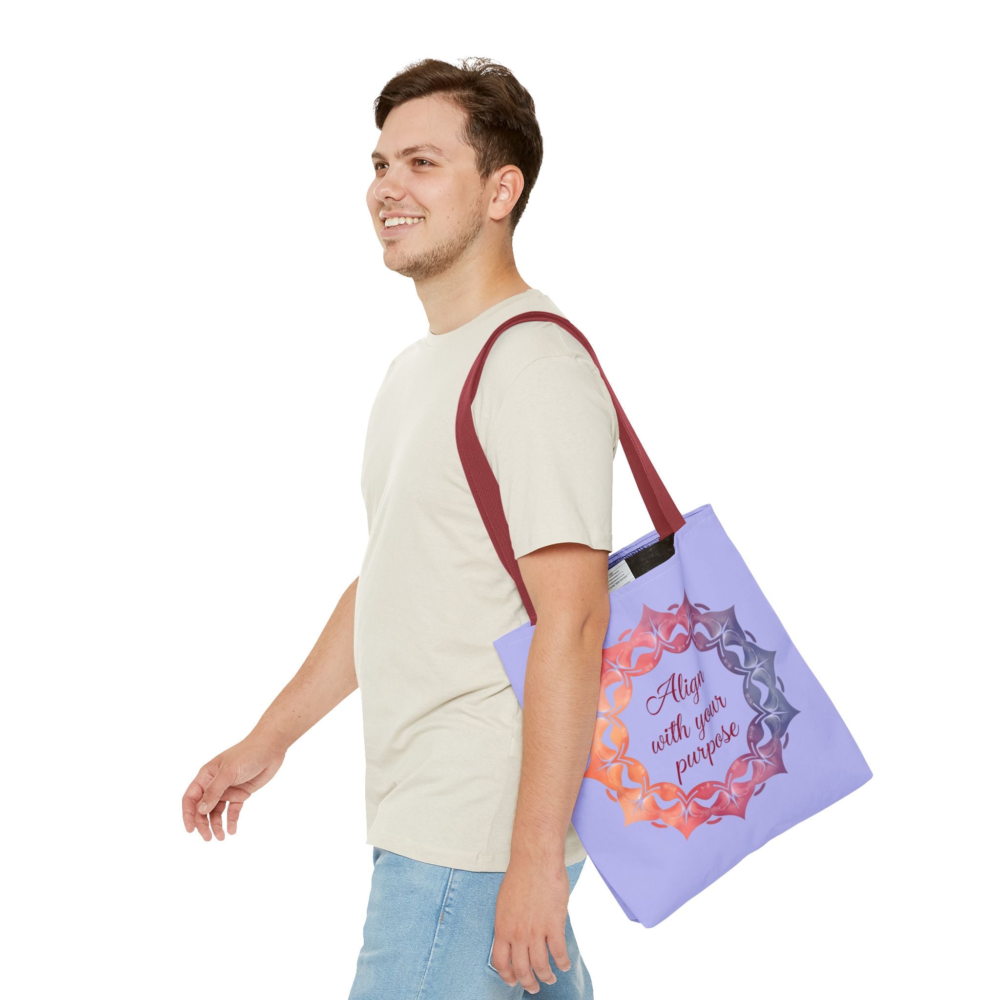 Handcrafted orange and purple Mandala Tote Bag, perfect for everyday use