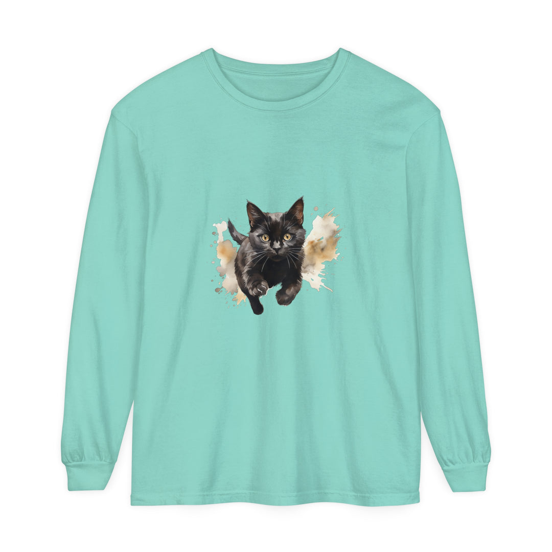 Black Cat Watercolor Sprint Unisex T-Shirt in various sizes and colors