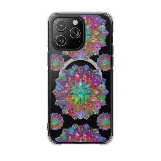 Black and gold mandala design MagSafe®-compatible impact case for iPhone 14/15