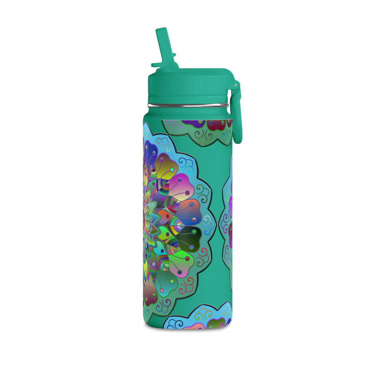 Mandala Floral 20oz Water Bottle — Colorful Boho Hydration Bottle