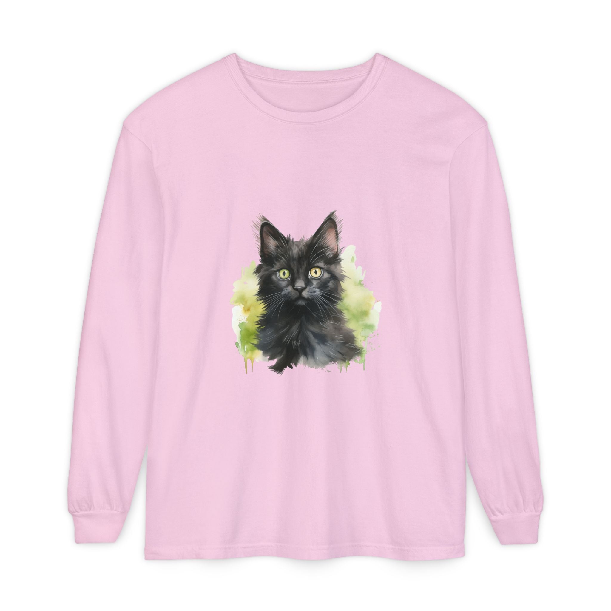 Maglietta a maniche lunghe con motivo acquerello gattino nero