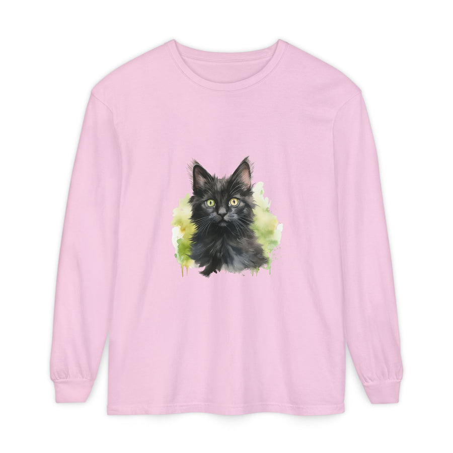 Full Sleeve Tee | Black Kitten Watercolor