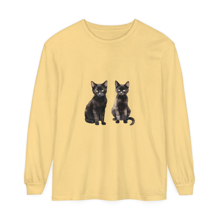 Black Cat Watercolor Art Long Sleeve T-Shirt featuring a colorful feline design