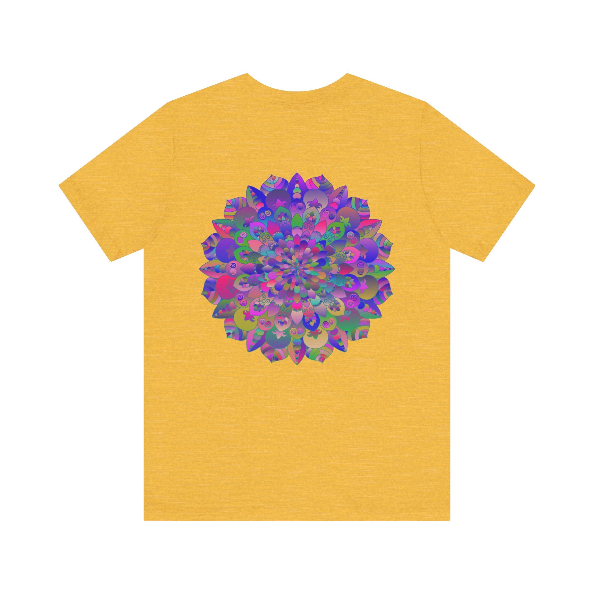 A vibrant mandala tee featuring intricate designs symbolizing spiritual peace and harmony, perfect for those seeking inner tranquility and balance