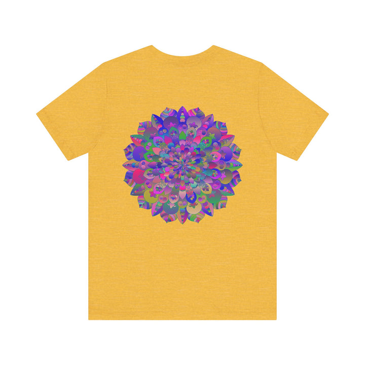 A vibrant mandala tee featuring intricate designs symbolizing spiritual peace and harmony, perfect for those seeking inner tranquility and balance