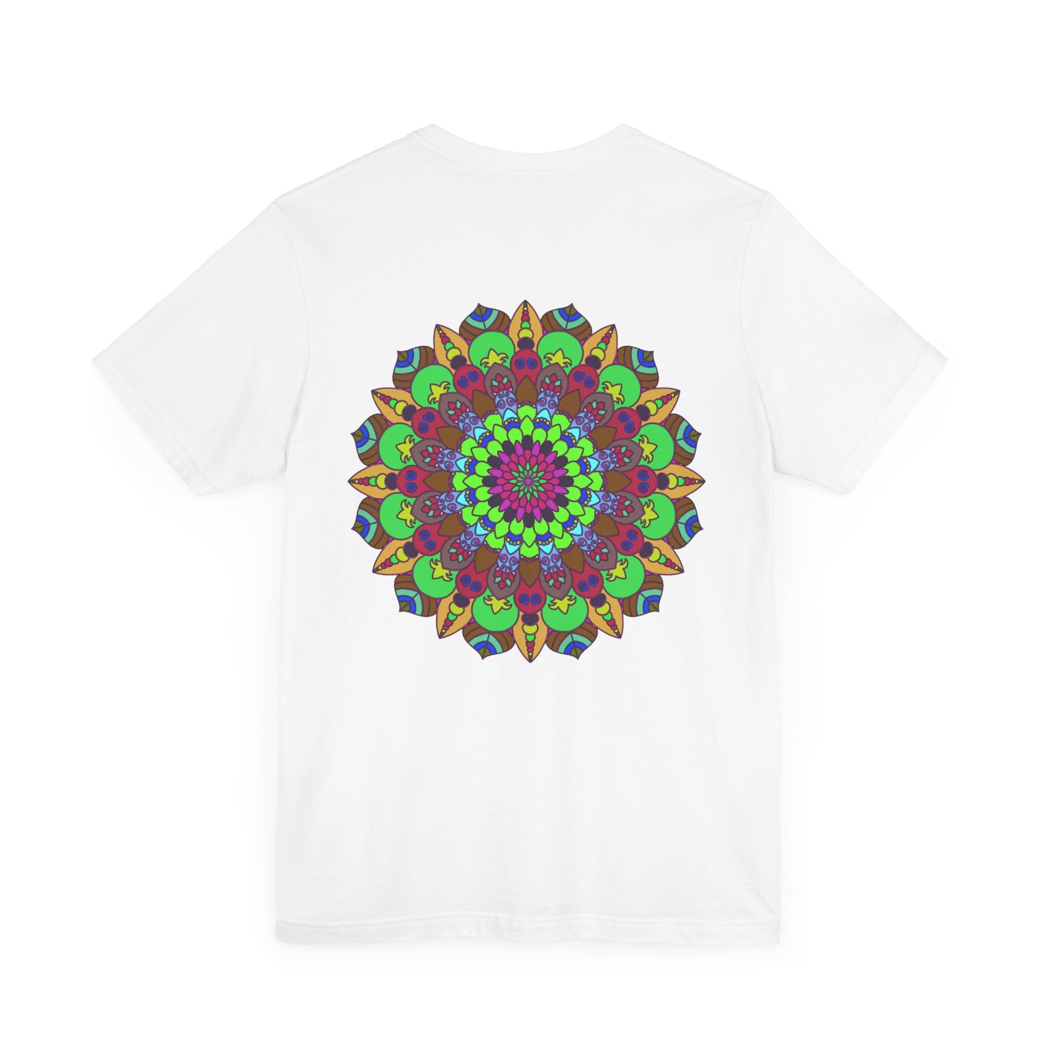 Colorful mandala t-shirt promoting peace, love, and harmony