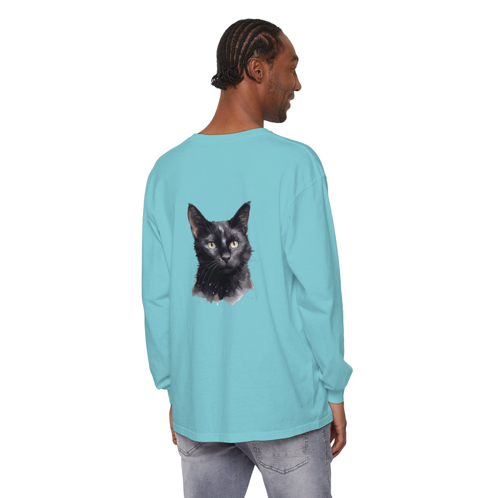 Black Cat Watercolor Unisex Long Sleeve T-Shirt - Comfortable and stylish unisex shirt with a vibrant watercolor black cat design