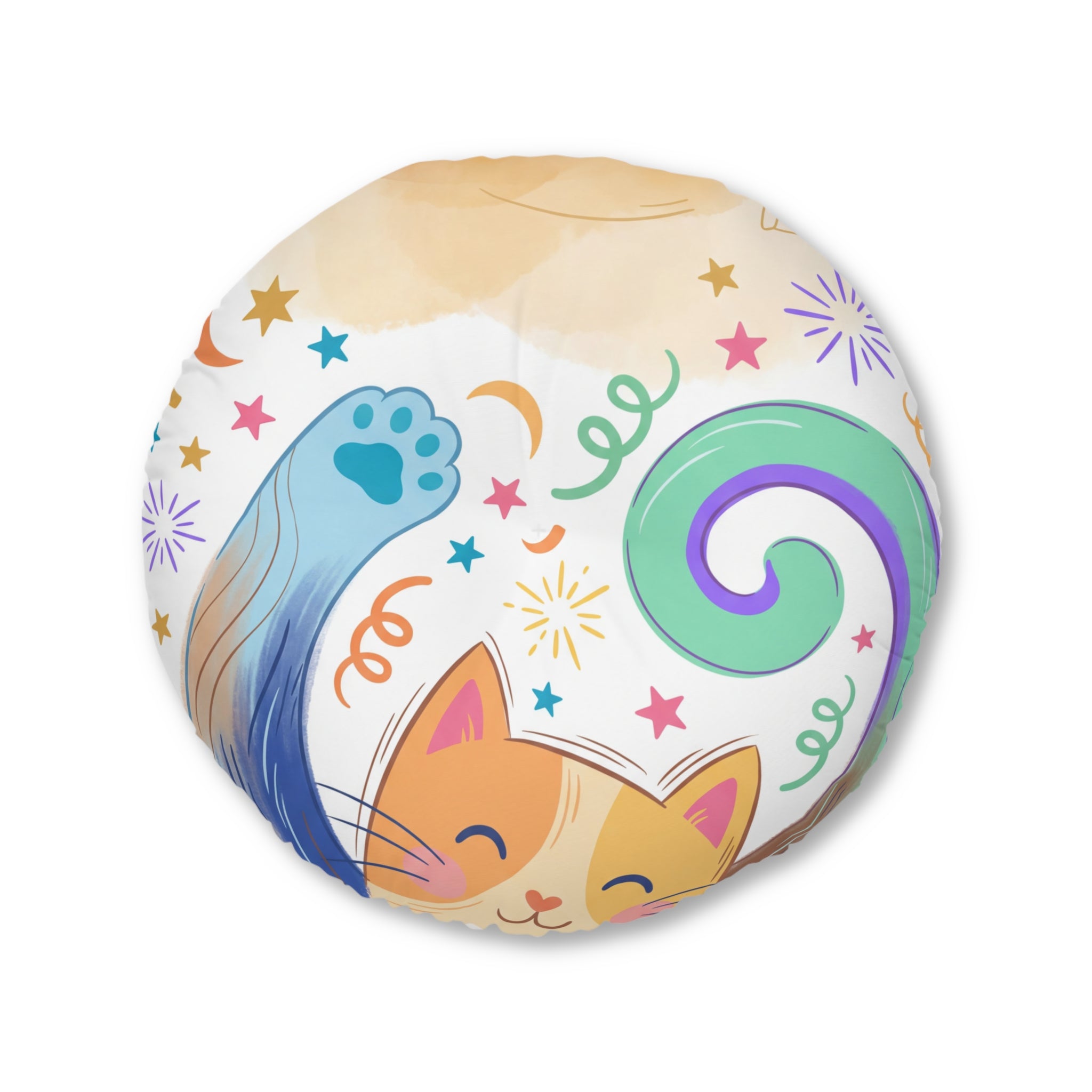Playful New Year Cat Round Floor Pillow