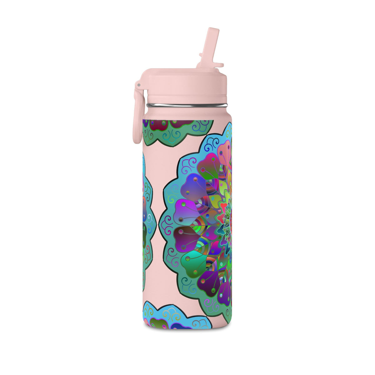 Mandala Floral 20oz Water Bottle — Colorful Boho Hydration Bottle
