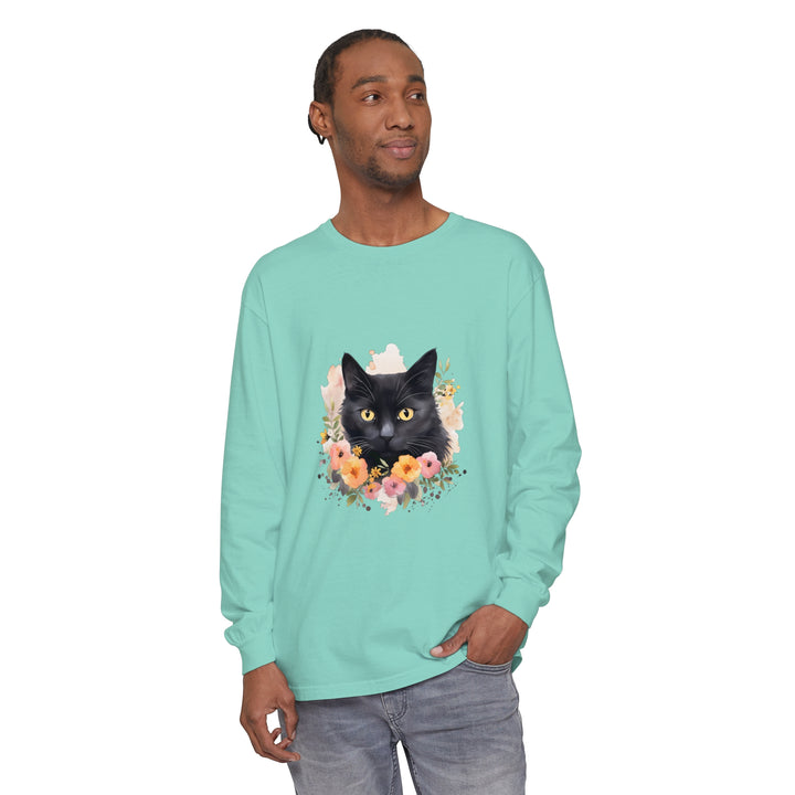 Black Cat Floral Portrait Unisex T-Shirt featuring a beautiful feline design