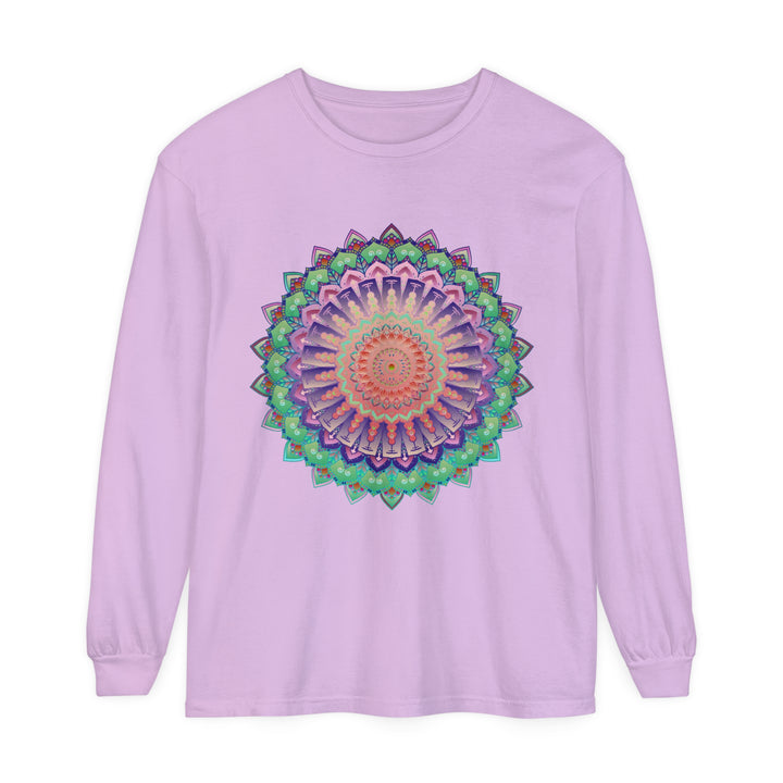 Colorful and intricate mandala design on a unisex long sleeve T-shirt