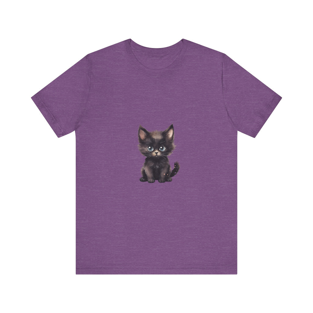 Adorable grey and white kitten with beautiful blue eyes on a soft, comfortable t-shirt