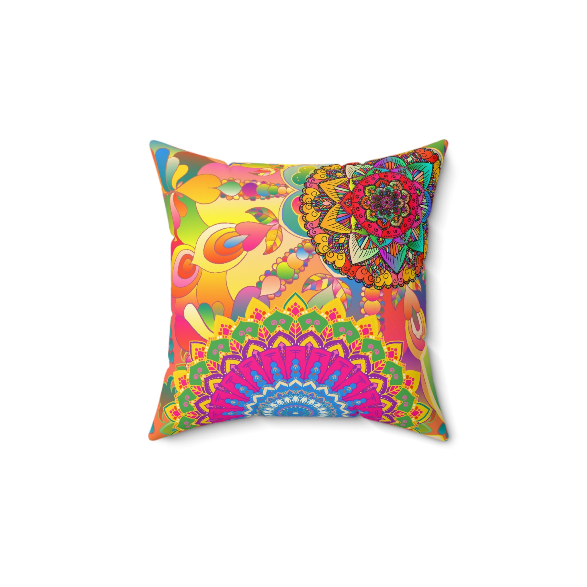 Psychedelic Floral Mandala Faux Suede Pillow