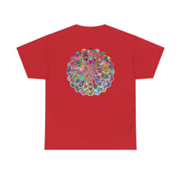 Colorful mandala art design on soft and comfortable unisex cotton t-shirt for yoga and mindfulness practice