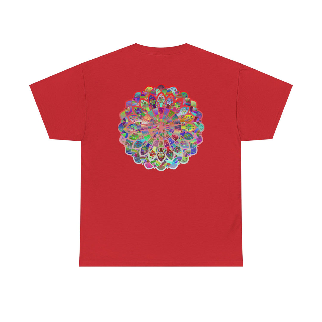 Colorful mandala art design on soft and comfortable unisex cotton t-shirt for yoga and mindfulness practice