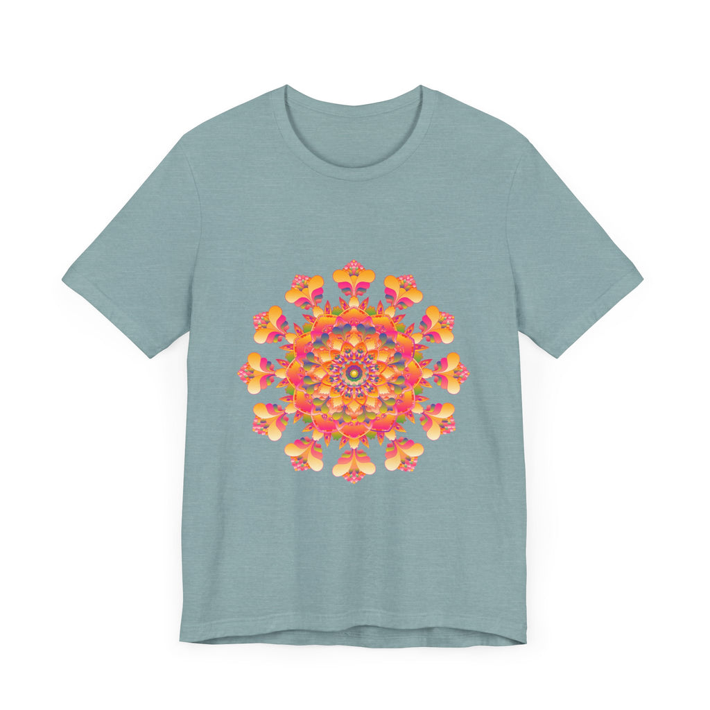 Vibrant Mandala Tee in shades of pink, yellow, orange, and green, showcasing intricate and colorful design perfect for adding a pop of color to your wardrobe