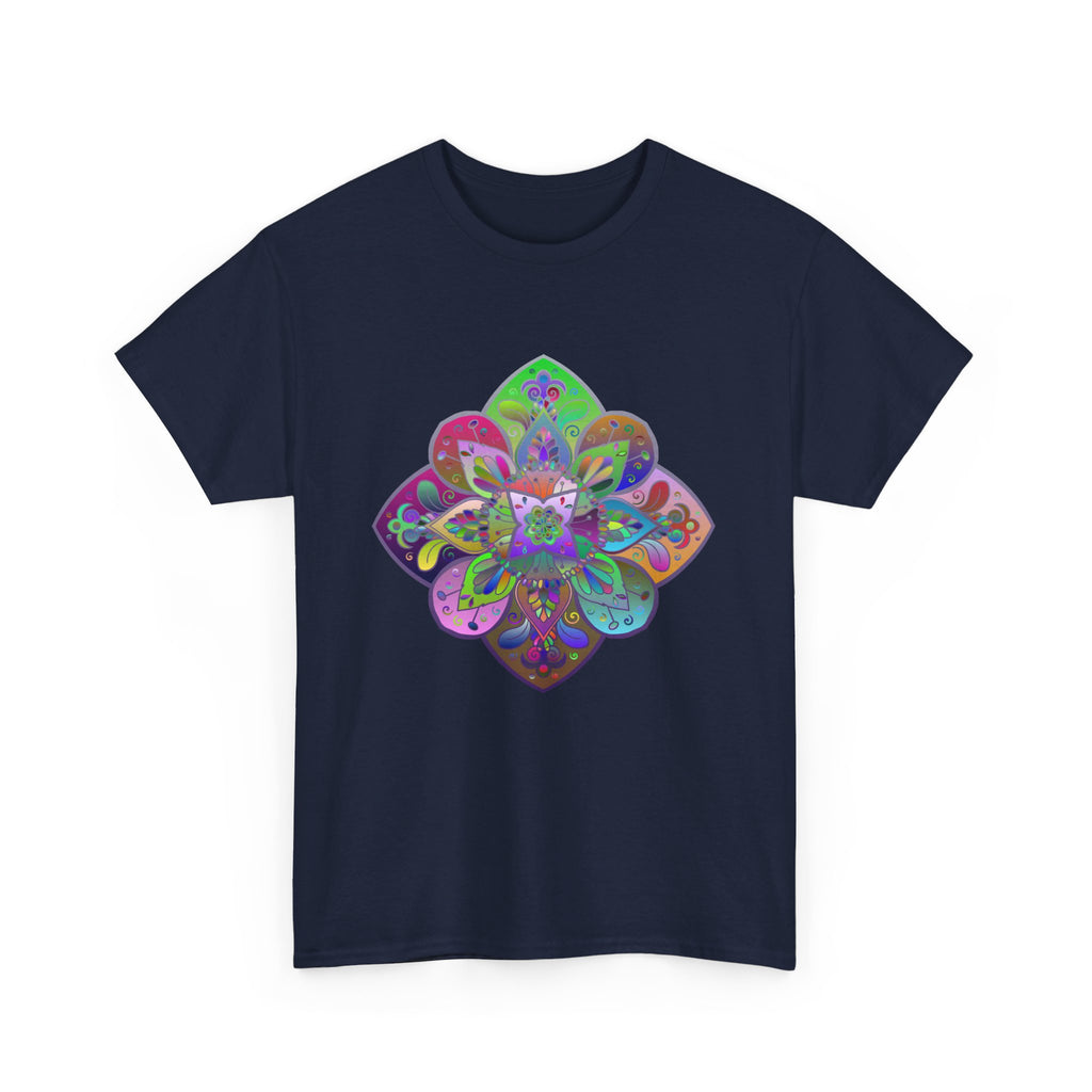 Colorful mandala design on a soft, comfortable unisex heavy cotton t-shirt perfect for yoga and mindfulness practices