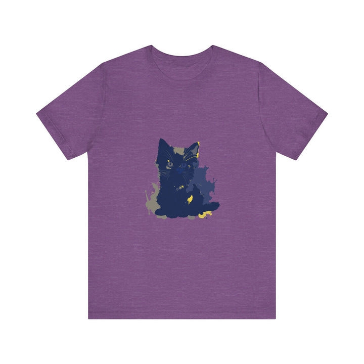 Vibrant midnight blue cat mystery t-shirt with intricate design and comfortable fit