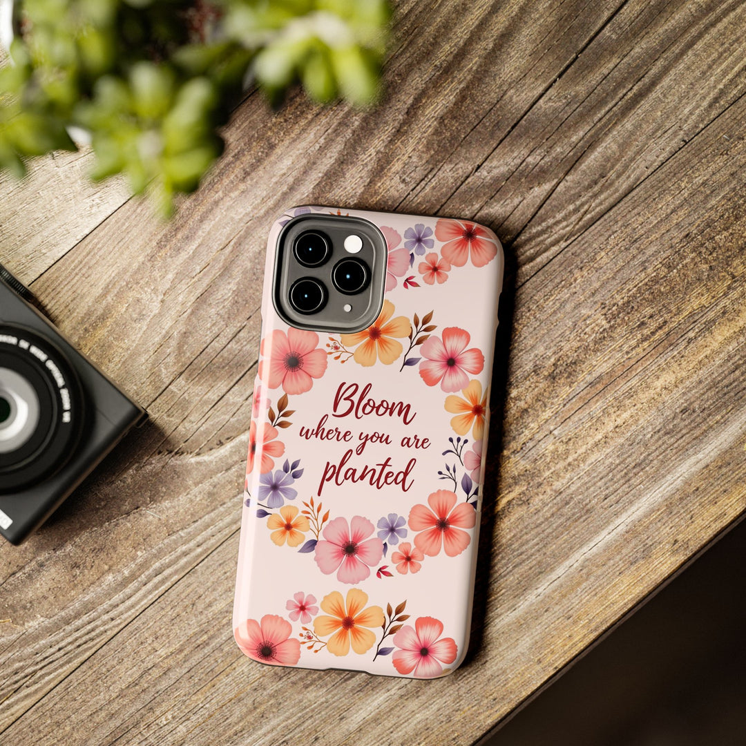 Light pink phone case with flower garland design, perfect for adding a touch of natural beauty to your device