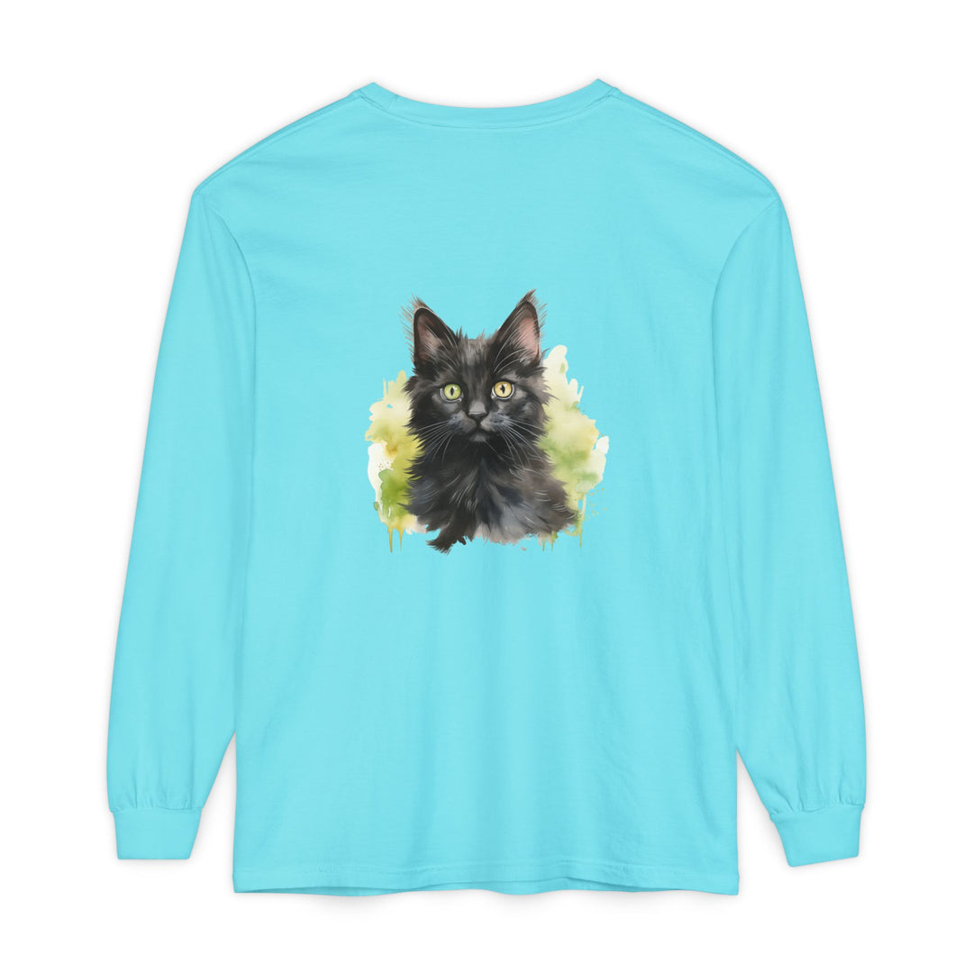 Black Kitten Watercolor Long Sleeve Tee