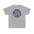 Colorful mandala art design printed on a comfortable, heavy cotton unisex t-shirt perfect for yoga and mindfulness practices
