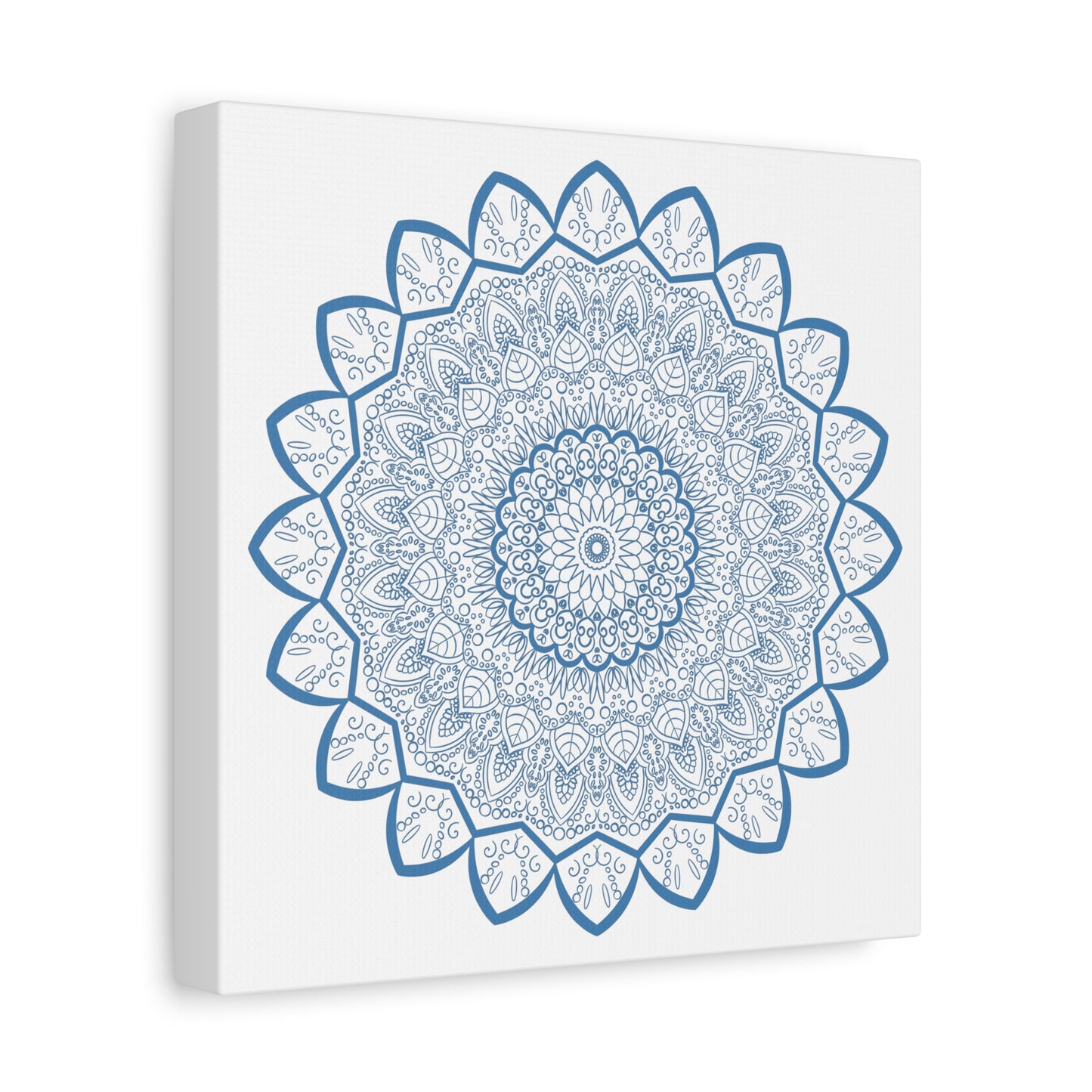 Beautiful handmade Mandala Design Wall Art in Steel Blue on Matte Canvas, stretched and 125 inches thick