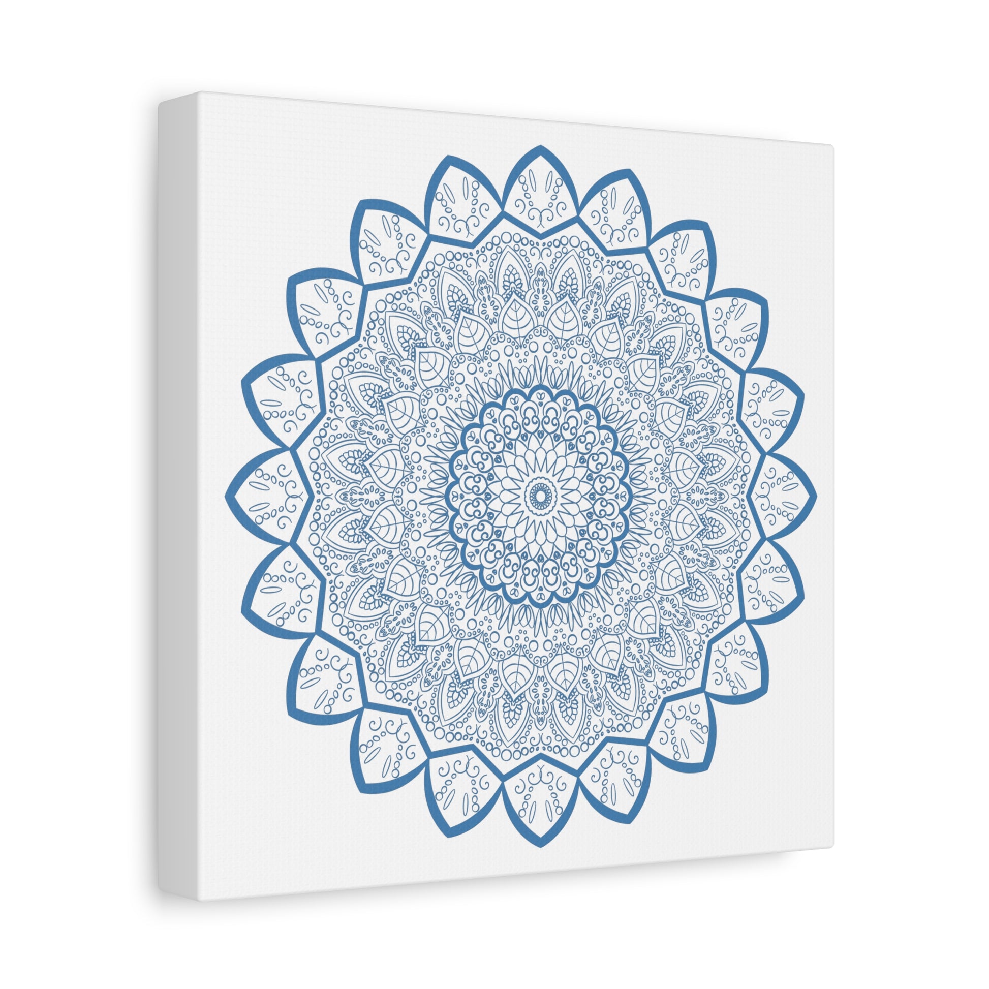 Beautiful handmade Mandala Design Wall Art in Steel Blue on Matte Canvas, stretched and 125 inches thick