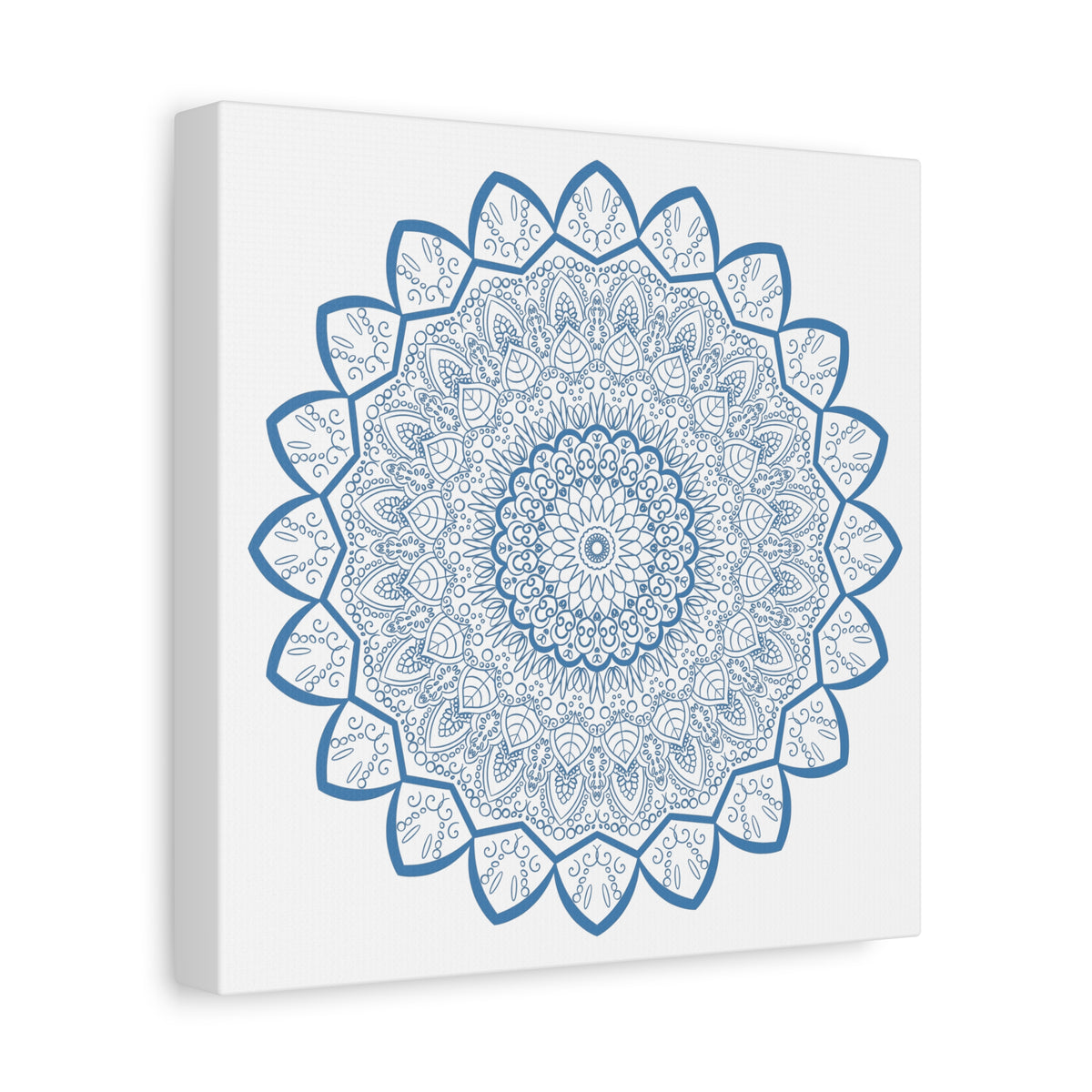Beautiful handmade Mandala Design Wall Art in Steel Blue on Matte Canvas, stretched and 125 inches thick