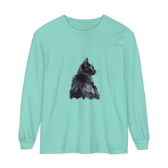 Black Cat Watercolor Long Sleeve T-Shirt with vibrant watercolor design