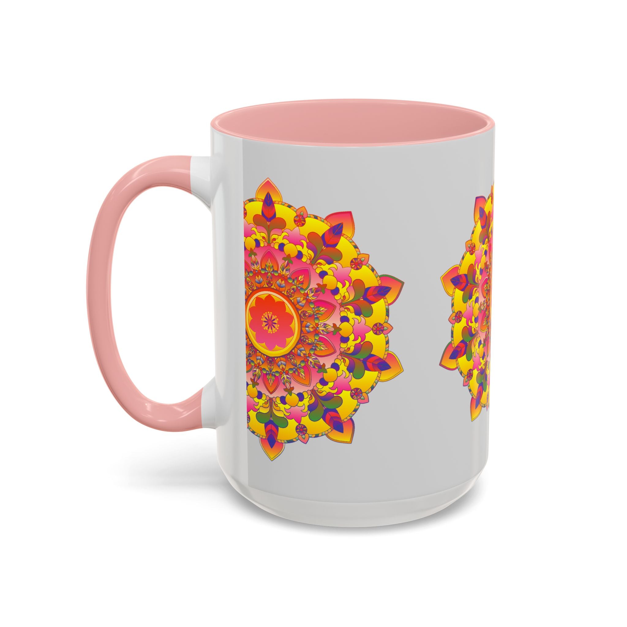 A beautifully designed colorful and intricate mandala art mug, perfect for enjoying your favorite hot beverages in style