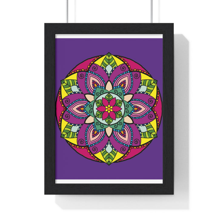 Hand-drawn purple mandala art framed poster for mindfulness and yoga