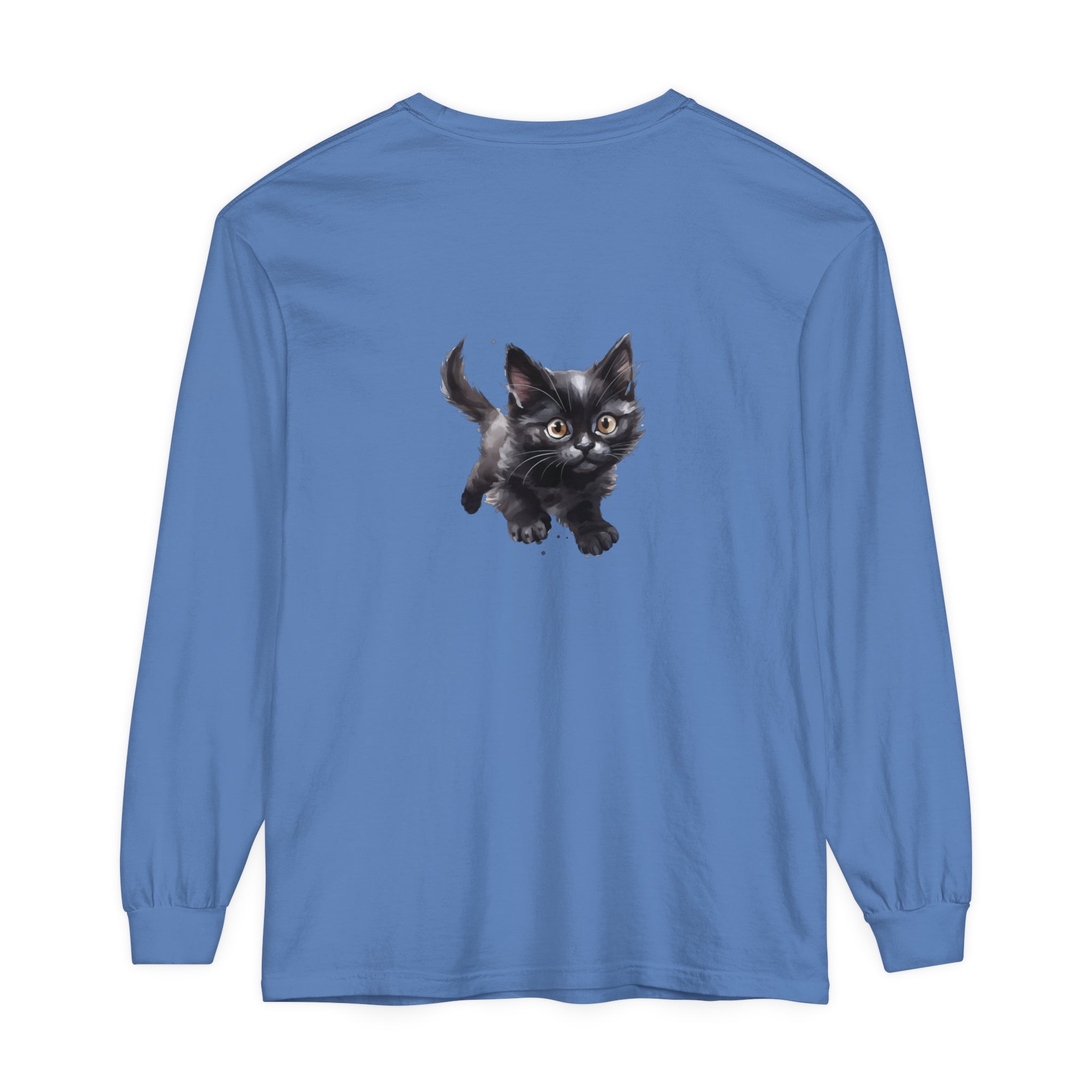 A watercolor image of a cute and playful kitten printed on a comfortable T-shirt