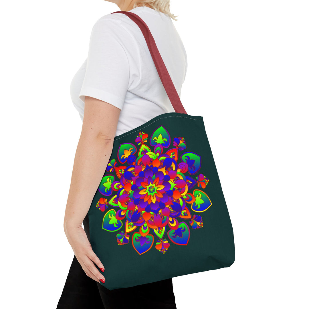 Colorful and intricate Mandala Mystical Nature Tote Bag featuring vibrant nature-inspired design perfect for carrying your essentials in style