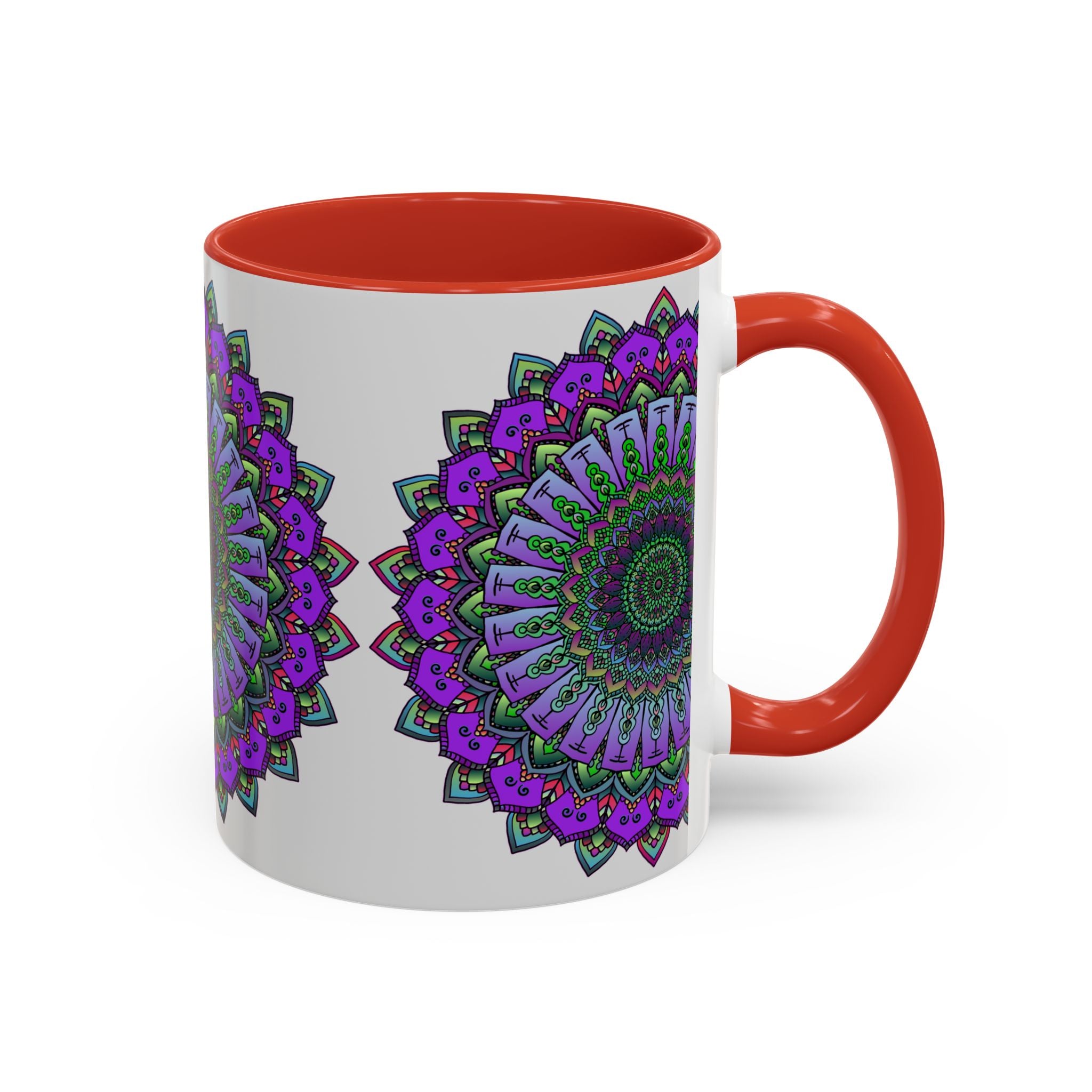 A colorful ceramic mug featuring a vibrant mandala design, perfect for spiritual art enthusiasts