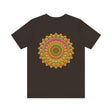 Colorful and intricate mandala tee representing spiritual peace and harmony